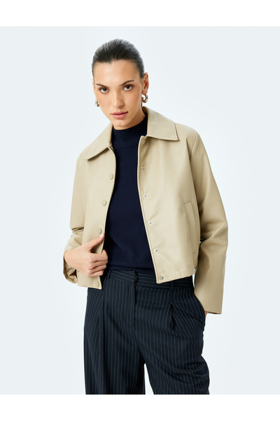 Koton Късо яке от изкуствена кожа с джобове тик-так копчета