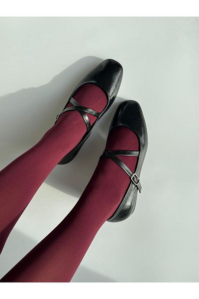 STRASWANS Blake Women's Black Leather Ballerinas - Cross Belt Detail