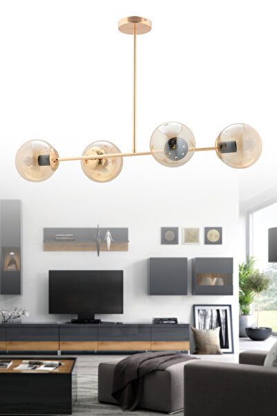 İstanbul Avize İstanbul Avize Vina 4'lü Gold Sarı Glop Camlı Avize