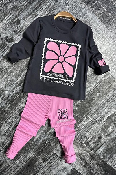 Minigimin Cicileri Set colanți pentru fetiță cu nervuri roz - Imprimeu floral...