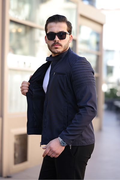 Mero Life Men's Navy Blue Waterproof and Windproof Slim Fit Lined Seasonal Coat