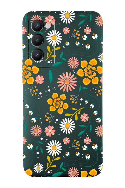 PrintiFy Tecno Camon 18 ile Uyumlu Çiçek Tasarımlı Yeşil Lansman Kılıf