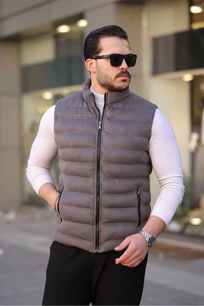 Mero Life Men's Gray Nubuck Suede Puffer Vest