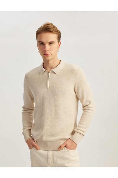 Koton Long Sleeve Polo Neck Half Zip Knitwear Sweater