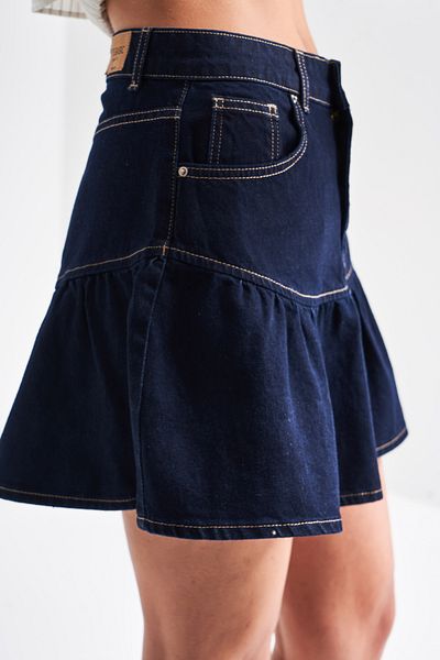 its basic Fusta de damă, culoare albastru închis, 1S5-50, cu volan, super mini, 100% bumbac