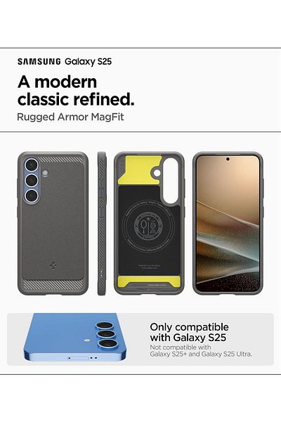 Spigen Rugged Armor MagFit for Galaxy S25 case [MagSafe compatible] - Marble Gray