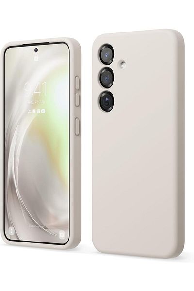 Elago جراب سيليكون سائل لهاتف Samsung Galaxy S25 ببطانة ناعمة من الألياف الدقيقة - حجري