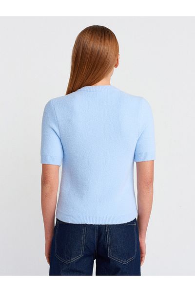 Dilvin 60284 Cardigan moale de tricotaj cu decolteu albastru - cu nasturi