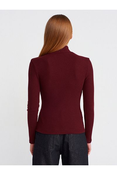 Dilvin 31435 Turtleneck Buttoned Ball-Burgundy