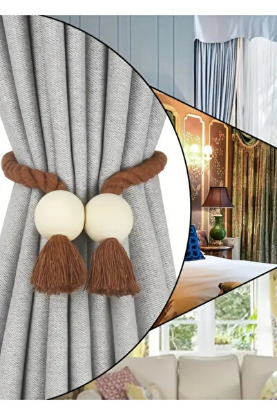 HomeTurko 2 Adet Mıknatıslı Jüt Örgü Perde Bağı Bohem Toka Yatak Odası, Oturm...