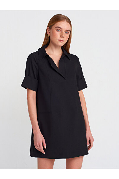 Dilvin 90912 Φόρεμα Polo Neck-μαύρο