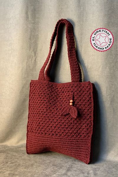 Uretti - Geantă de umăr cu motiv frunze tricotate manual Emine 9106 - Roșu Claret