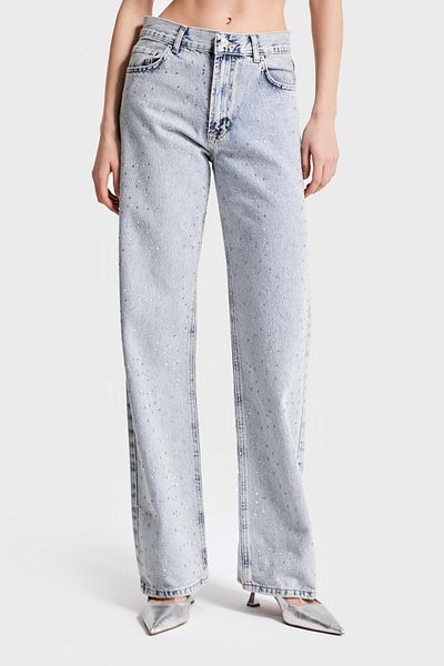 its basic Blugi de damă Culoare 3S5-3 Blugi din denim cu talie înaltă, cu strasuri strălucitoare