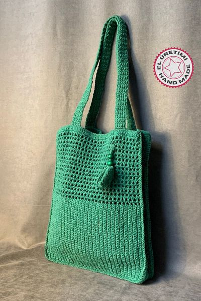 Uretti - Geantă de umăr cu motiv frunze tricotate manual Emine 9106 - verde