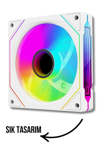 Rampage 7C-120B 120*120*25mm Double Ring Mirrored Argb 12cm White Case Fan