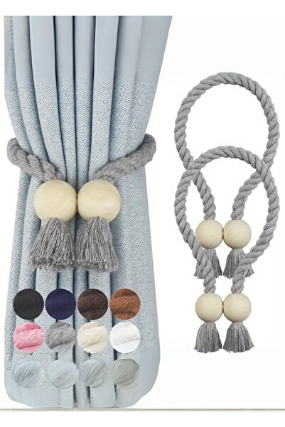 HomeTurko 2 Adet Mıknatıslı Jüt Örgü Perde Bağı Bohem Toka Yatak Odası, Oturm...