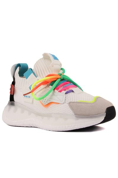 Guja 25Y433 Λευκά πλεκτά Unisex Design - Αθλητικά παπούτσια με χοντρή αέρινη σόλα και ορθοπεδικά άνετα για περπάτημα