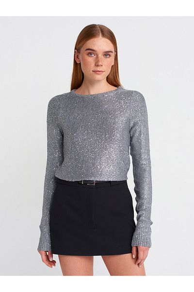 Dilvin Dlvn Brand Crew Neck Sequin Lined Knitwear Sweater