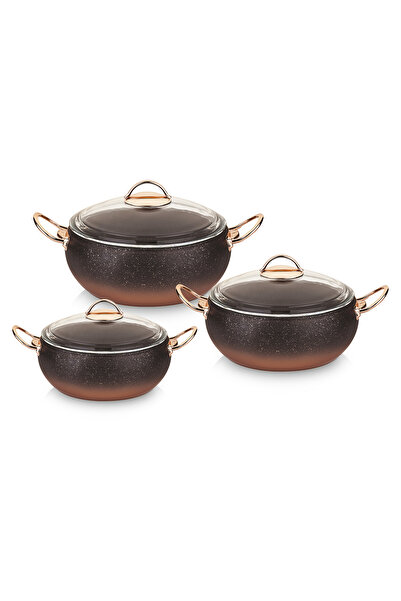 OMS 3031 طقم أواني طهي بيركس مقاومة للحرارة العالية من الجرانيت الحيوي مكون من 6 قطع مع غطاء