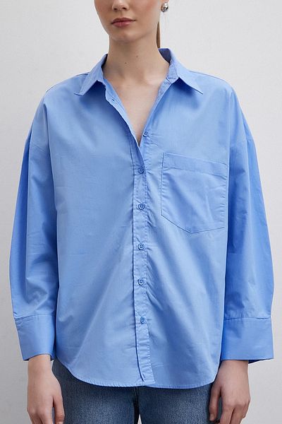 Never more Blue Oversize Cotton Shirt