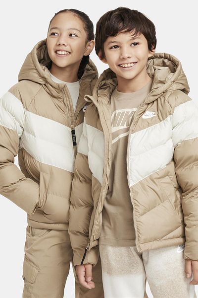 Nike Sportswear Synthetic Padded Hooded Unisex Children's Coat Inflatable Coat Beige