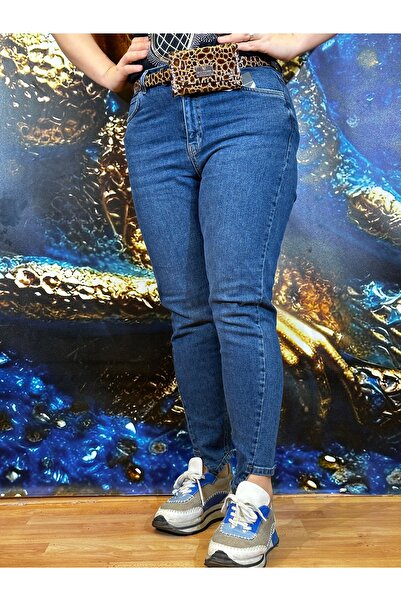 Yeşilmoda Kot Pantolon Jeans Dar Paça Yüksek Kalite Küçük Leopar Çantalı Keme...