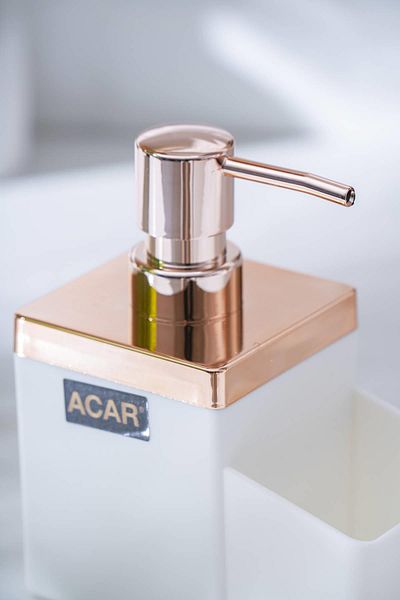 ACAR Astoria Acrylic Liquid Soap Dispenser with Sponge Tank - White/Bronze