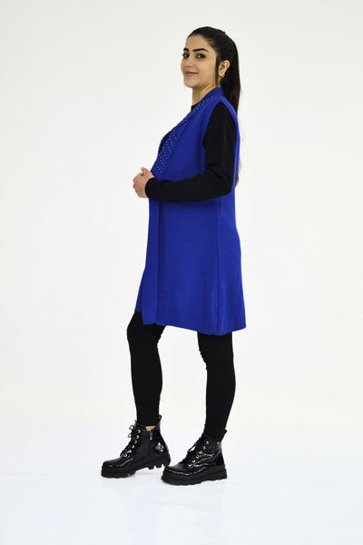 Tuğra Long Sleeveless Vest with Collar Pearls