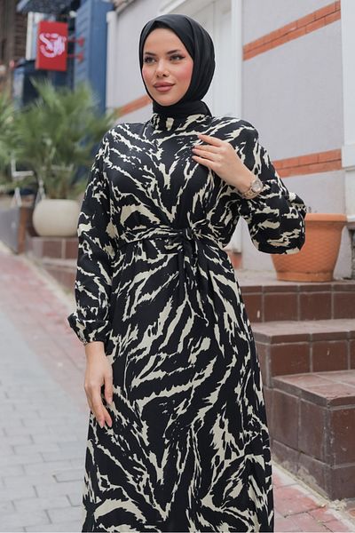 Bestenur Viser Woven Viscose Dress 1339 - Black