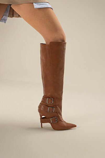 AYAKKABI PRENSİ Debi Taba Mat 10 Cm Kadın Çizme, Topuklu Çizme