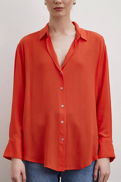 Never more Orange V-Neck Viscose Shirt