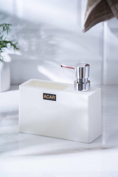 ACAR Astoria Acrylic Liquid Soap Dispenser with Sponge Tank - White/Silver