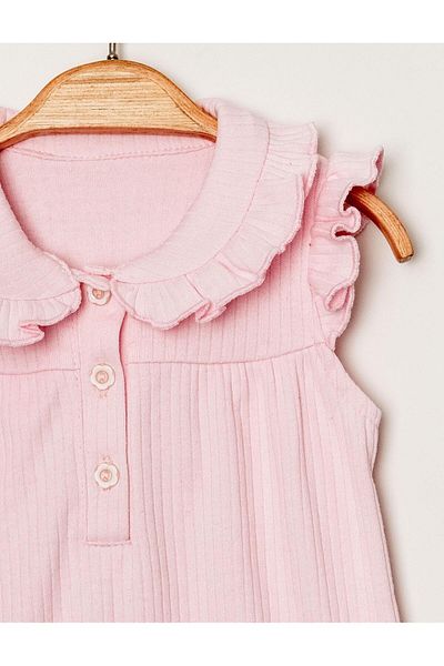 Chicsy Baby Organic Sweet Newborn Flexible Baby Girl's Overalls with Ruffle Collar Detail Snap Closure