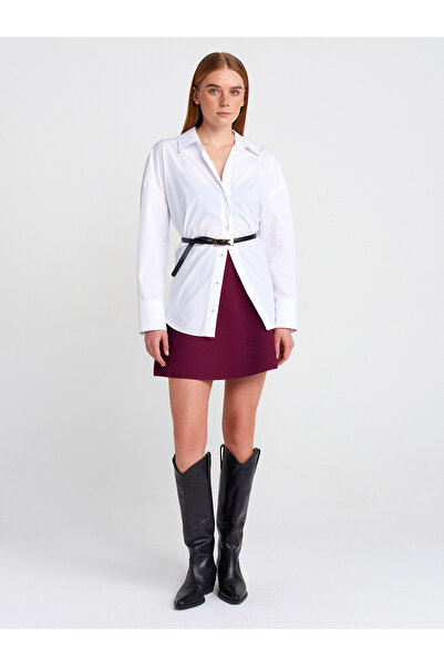 Dilvin 80123 Elastic Waist Knitwear Skirt-Claret Red