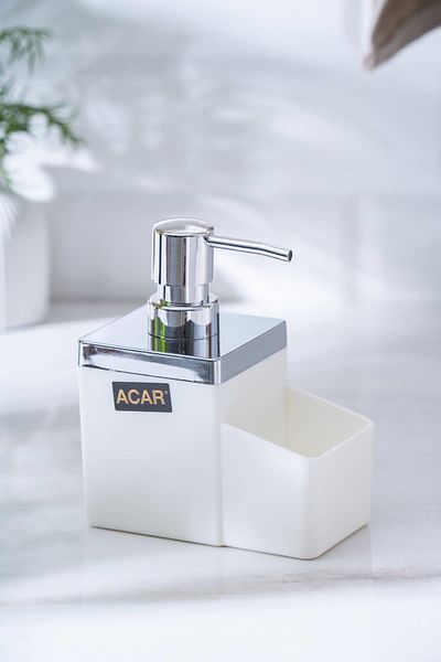 ACAR Astoria Acrylic Liquid Soap Dispenser with Sponge Tank - White/Silver