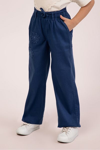 DMB BOYS & GIRLS Girls Cotton Waist Elastic Embroidered Gabardine Pants