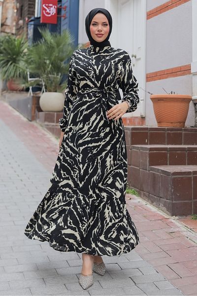 Bestenur Viser Woven Viscose Dress 1339 - Black