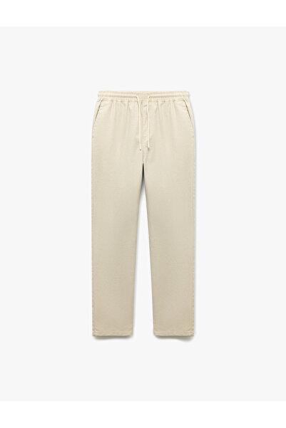 Koton Linen Cotton Blended Chino Trousers with Lace-Up Waist