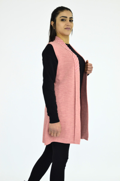 Tuğra Довгий безрукавний жилет з перлами на комірі