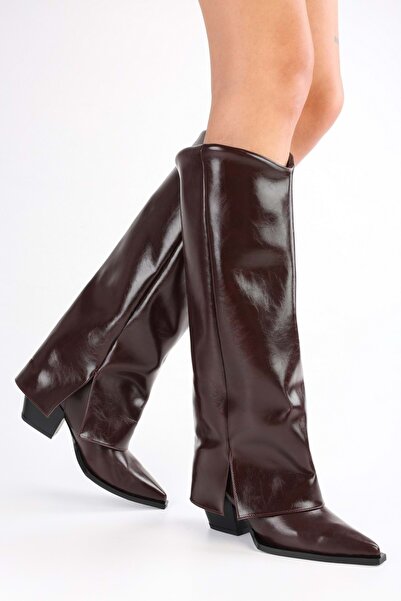 Shoeberry Women's Texas Burgundy Shiny Leggings Detailed Cowboy Boots