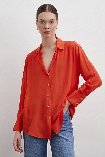 Never more Orange V-Neck Viscose Shirt
