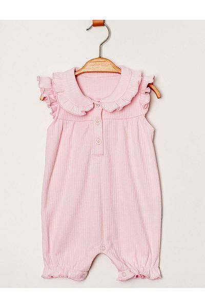 Chicsy Baby Organic Sweet Newborn Flexible Baby Girl's Overalls with Ruffle Collar Detail Snap Closure