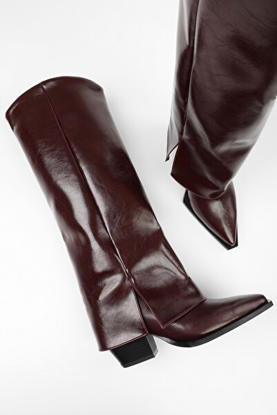 Shoeberry Women's Texas Burgundy Shiny Leggings Detailed Cowboy Boots