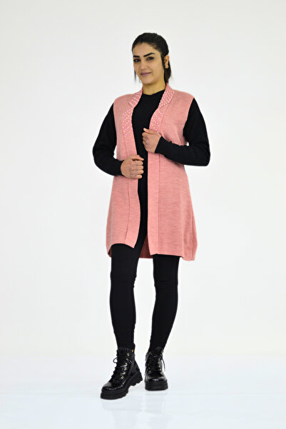 Tuğra Довгий безрукавний жилет з перлами на комірі