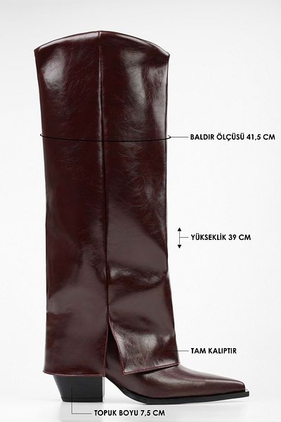 Shoeberry Women's Texas Burgundy Shiny Leggings Detailed Cowboy Boots