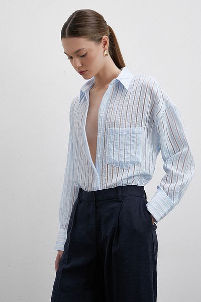 Never more Blue Striped Transparent Shirt