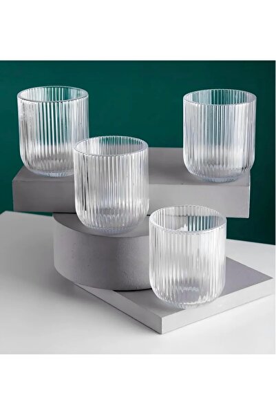CEZVE HOME Lucca Minimalist Çizgili Şeffaf 4'lü Cam Su Meşrubat Bardağı -280 ml