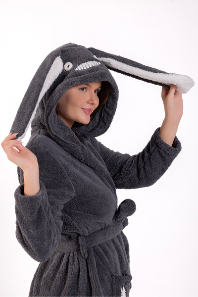 Ecrou Women's Anthracite Dragon Paw Pocketed Welsoft Dressing Gown