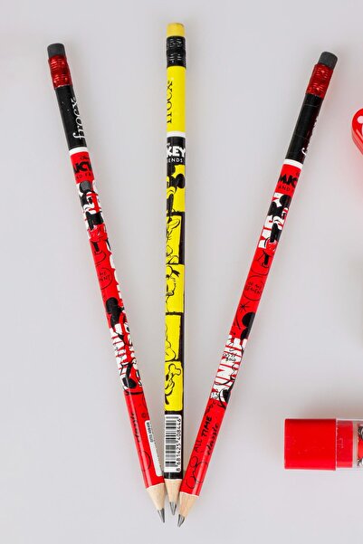 Minnie Mouse DEKOMUS İLE LİSANSLI MINNIE MOUSE 3 ADET SİLGİLİ KURŞUN KALEM,RUJ SİLGİ VE YILDIZ KALEMTRAŞ SETİ