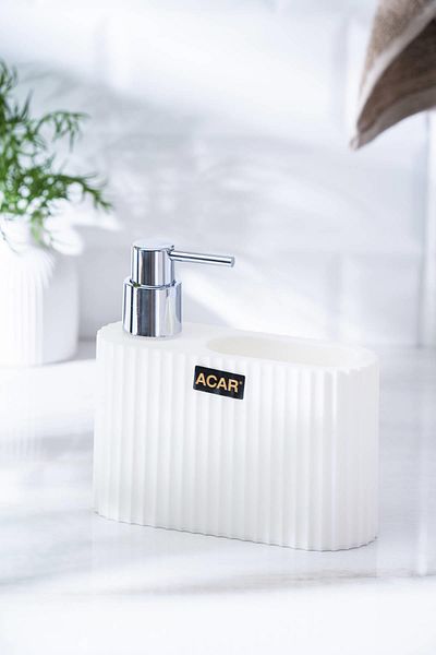 ACAR Astoria Acrylic Liquid Soap Dispenser with Sponge Tank - White/Silver